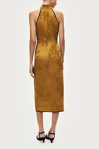Nocturne High Neck Button Detail Midi Dress