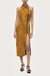 Nocturne High Neck Button Detail Midi Dress