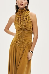 Nocturne Ruched High-Neck Maxi Dress