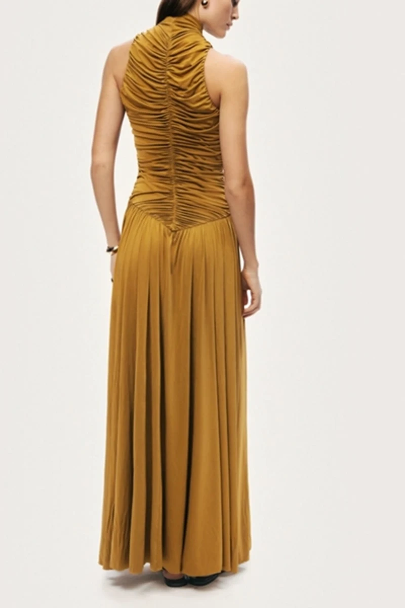 Nocturne Ruched High-Neck Maxi Dress