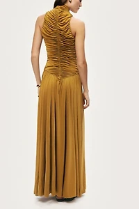 Nocturne Ruched High-Neck Maxi Dress