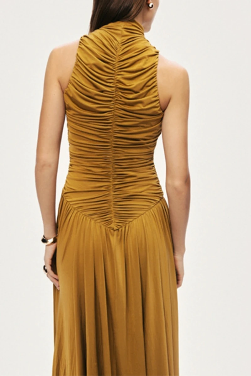 Nocturne Ruched High-Neck Maxi Dress