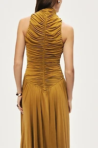 Nocturne Ruched High-Neck Maxi Dress
