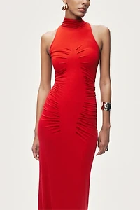 Nocturne Ruched High-Neck Maxi Dress