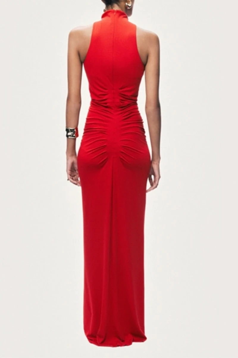 Nocturne Ruched High-Neck Maxi Dress