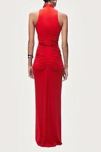 Nocturne Ruched High-Neck Maxi Dress