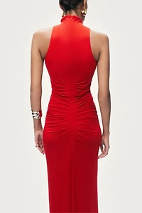 Nocturne Ruched High-Neck Maxi Dress