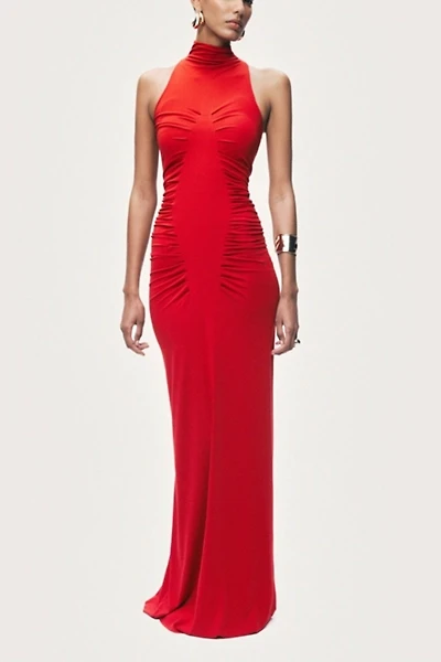 Nocturne Ruched High-Neck Maxi Dress