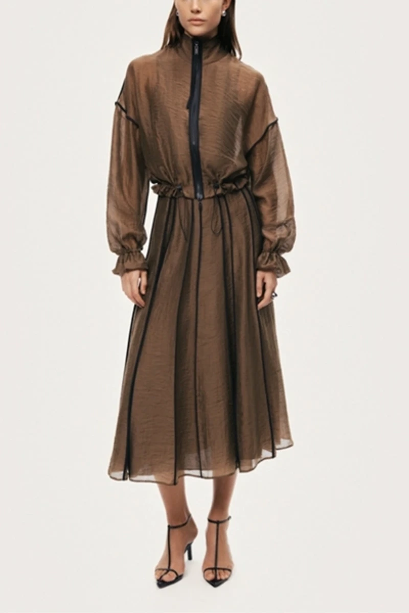 Nocturne Sheer Pleated Midi Skirt