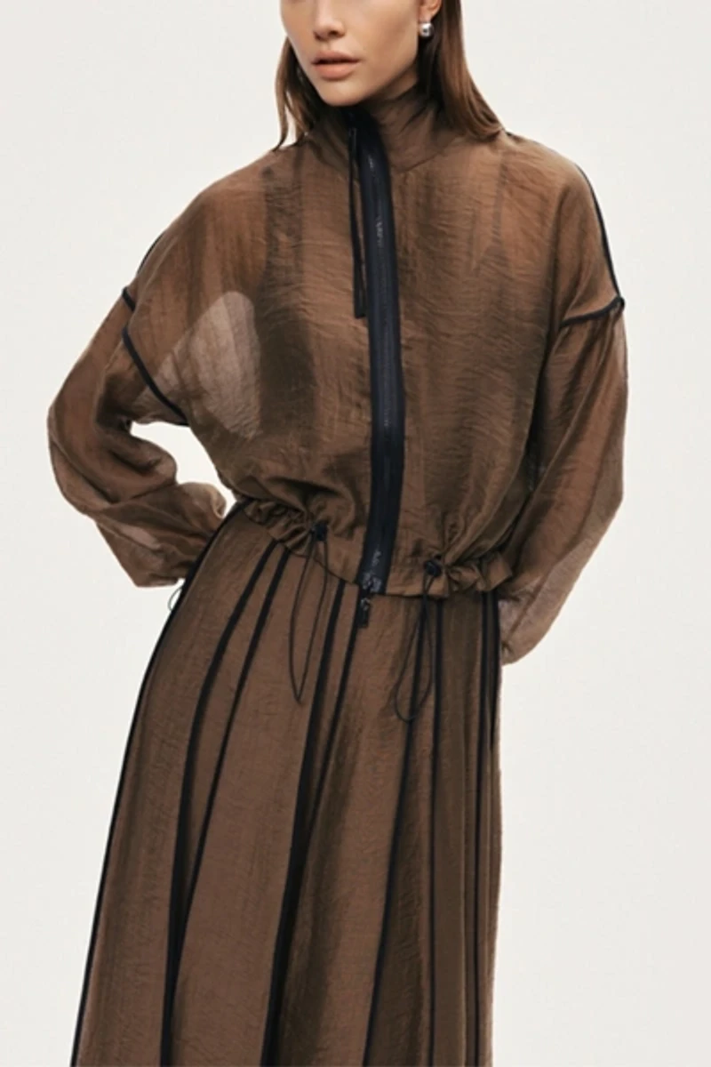 Nocturne Sheer Pleated Midi Skirt