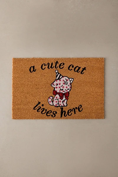 A Cute Cat Lives Here Coir Doormat