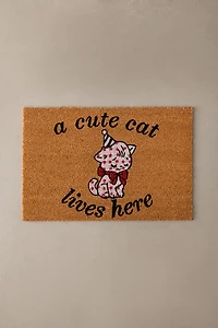 A Cute Cat Lives Here Coir Doormat