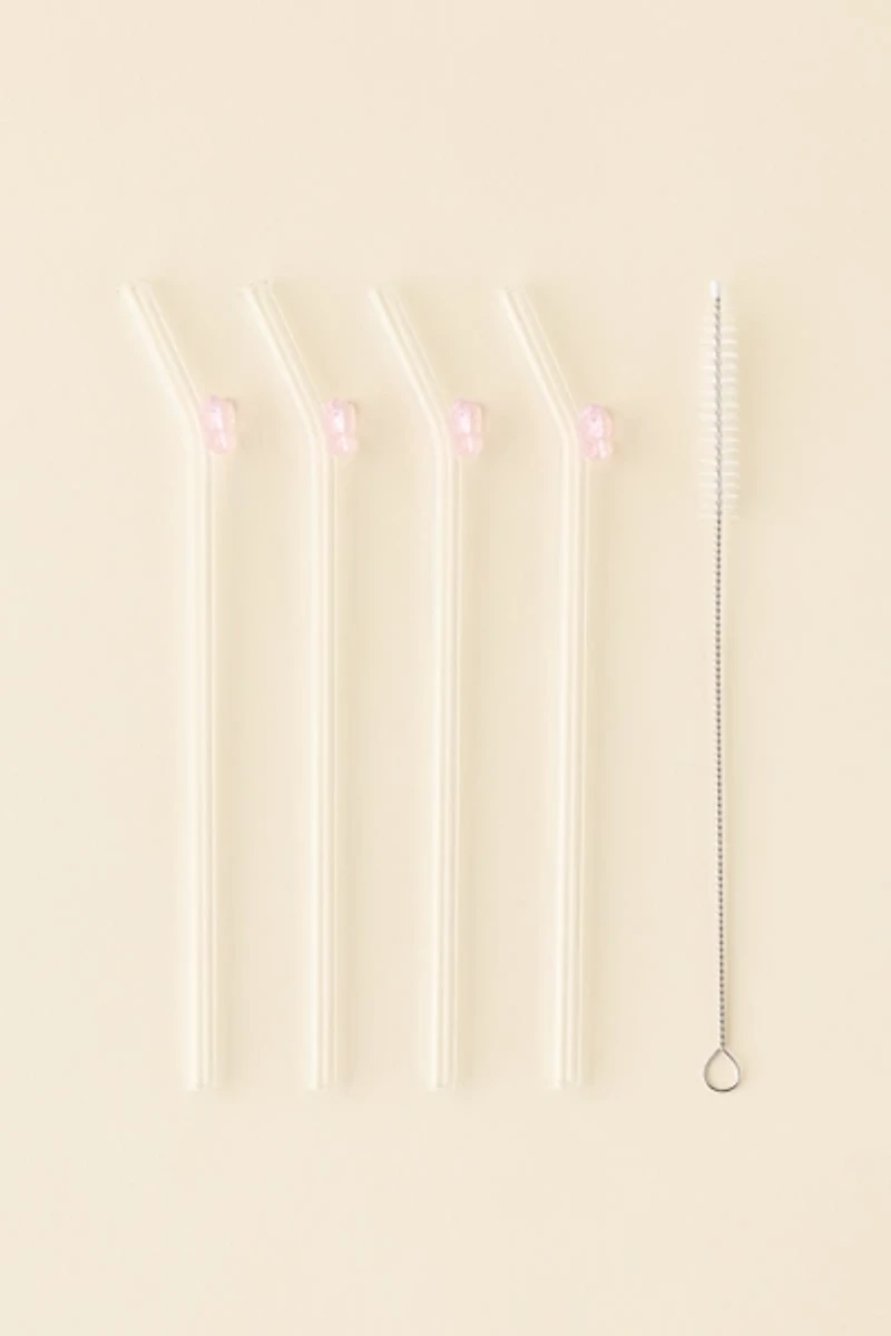 Sculpted Butterfly Glass Straw Set