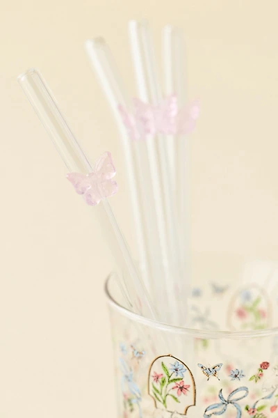 Sculpted Butterfly Glass Straw Set