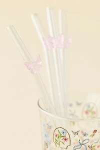 Sculpted Butterfly Glass Straw Set