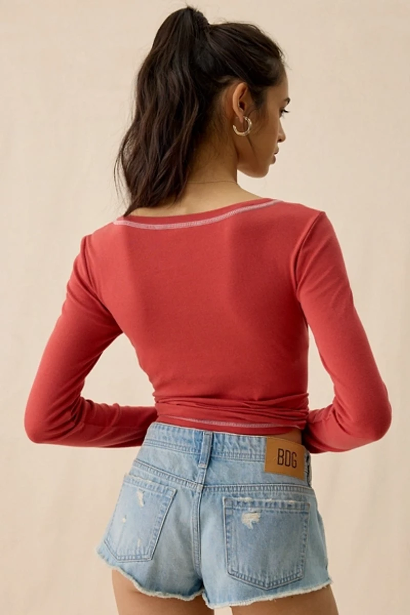 UO East Coast Applique Graphic Long Sleeve Henley Tee