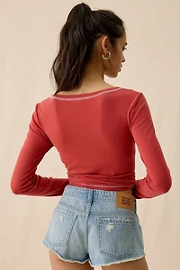 UO East Coast Applique Graphic Long Sleeve Henley Tee