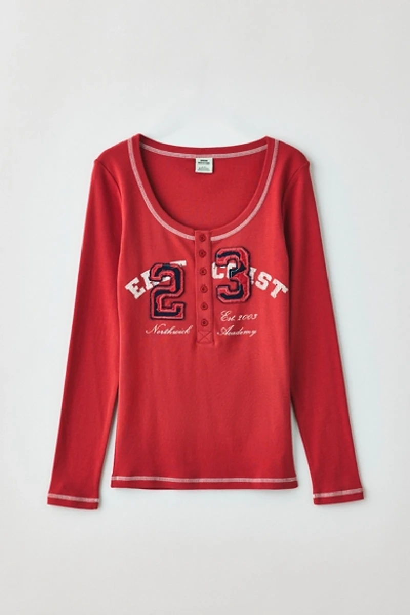 UO East Coast Applique Graphic Long Sleeve Henley Tee