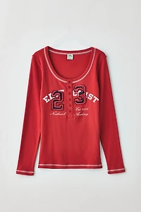 UO East Coast Applique Graphic Long Sleeve Henley Tee