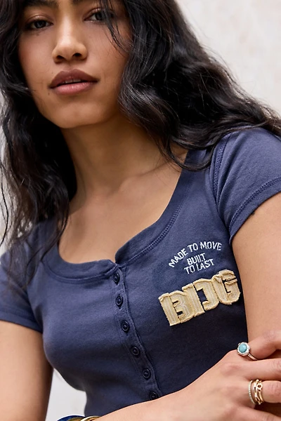BDG Applique Graphic Short Sleeve Henley Tee