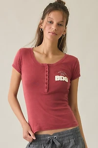 BDG Applique Graphic Short Sleeve Henley Tee