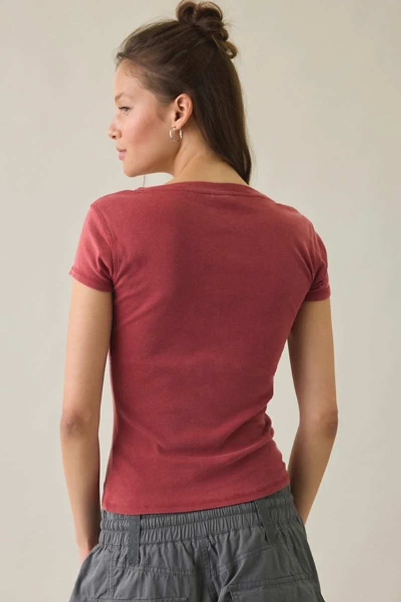 BDG Applique Graphic Short Sleeve Henley Tee