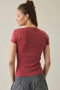 BDG Applique Graphic Short Sleeve Henley Tee