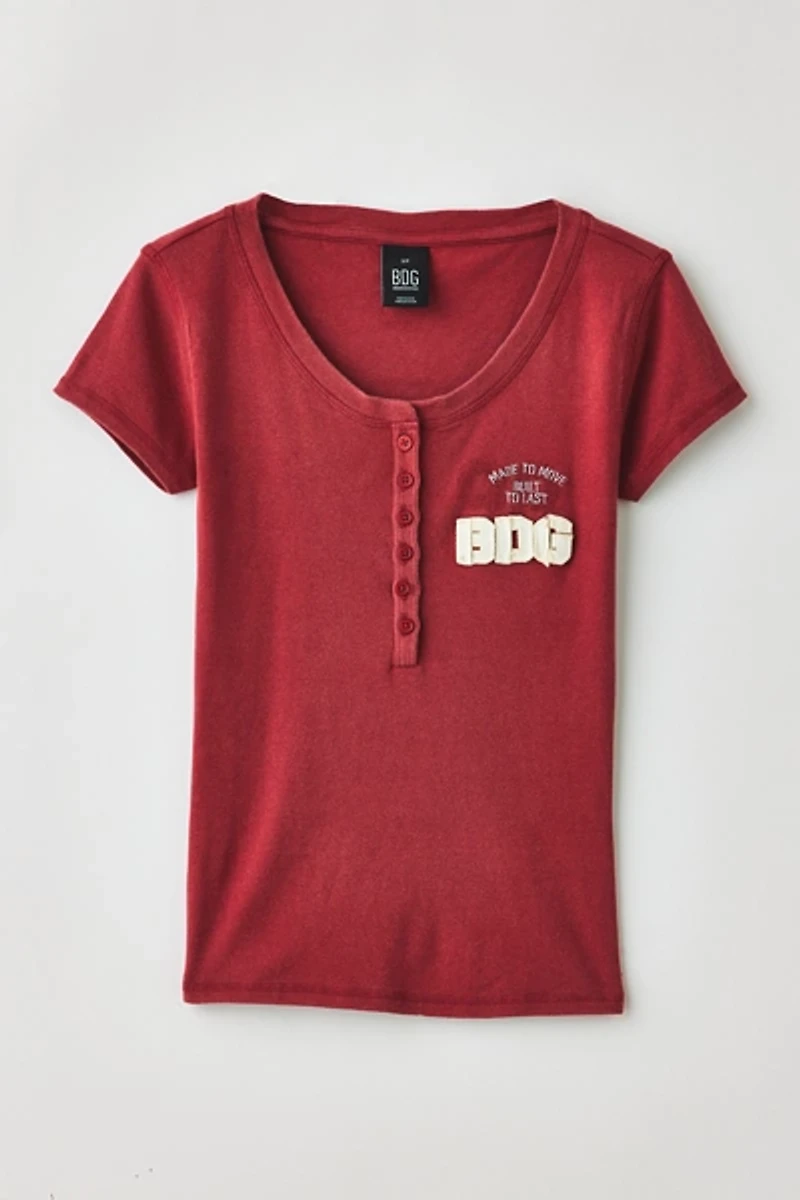BDG Applique Graphic Short Sleeve Henley Tee