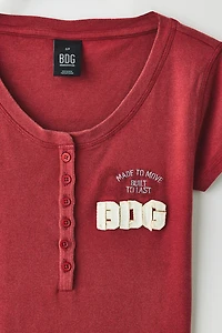 BDG Applique Graphic Short Sleeve Henley Tee