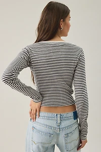 BDG NYC Applique Graphic Long Sleeve Henley Tee