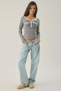 BDG NYC Applique Graphic Long Sleeve Henley Tee