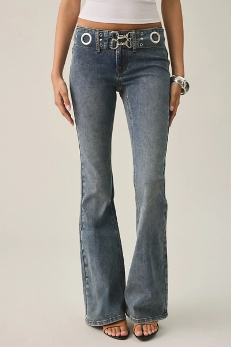 The Ragged Priest Minx Belted Low-Rise Bootcut Jeans