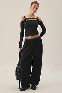 The Ragged Priest Sucker Belted Long Sleeve Cold Shoulder Top