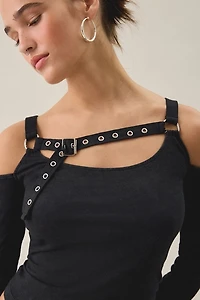 The Ragged Priest Sucker Belted Long Sleeve Cold Shoulder Top