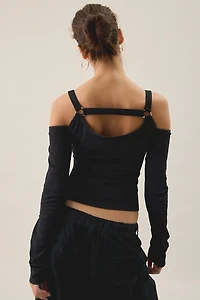 The Ragged Priest Sucker Belted Long Sleeve Cold Shoulder Top