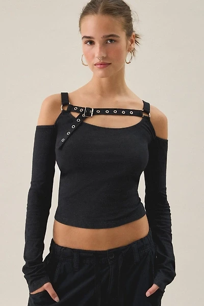 The Ragged Priest Sucker Belted Long Sleeve Cold Shoulder Top