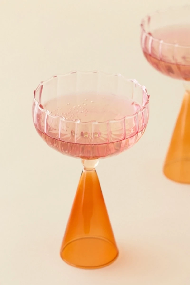 Scalloped Colorblock Dual-Sided Coupe Glass - Set Of 2