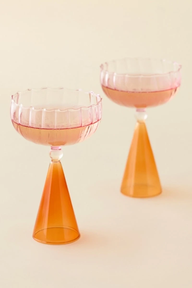 Scalloped Colorblock Dual-Sided Coupe Glass - Set Of 2