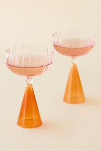 Scalloped Colorblock Dual-Sided Coupe Glass - Set Of 2