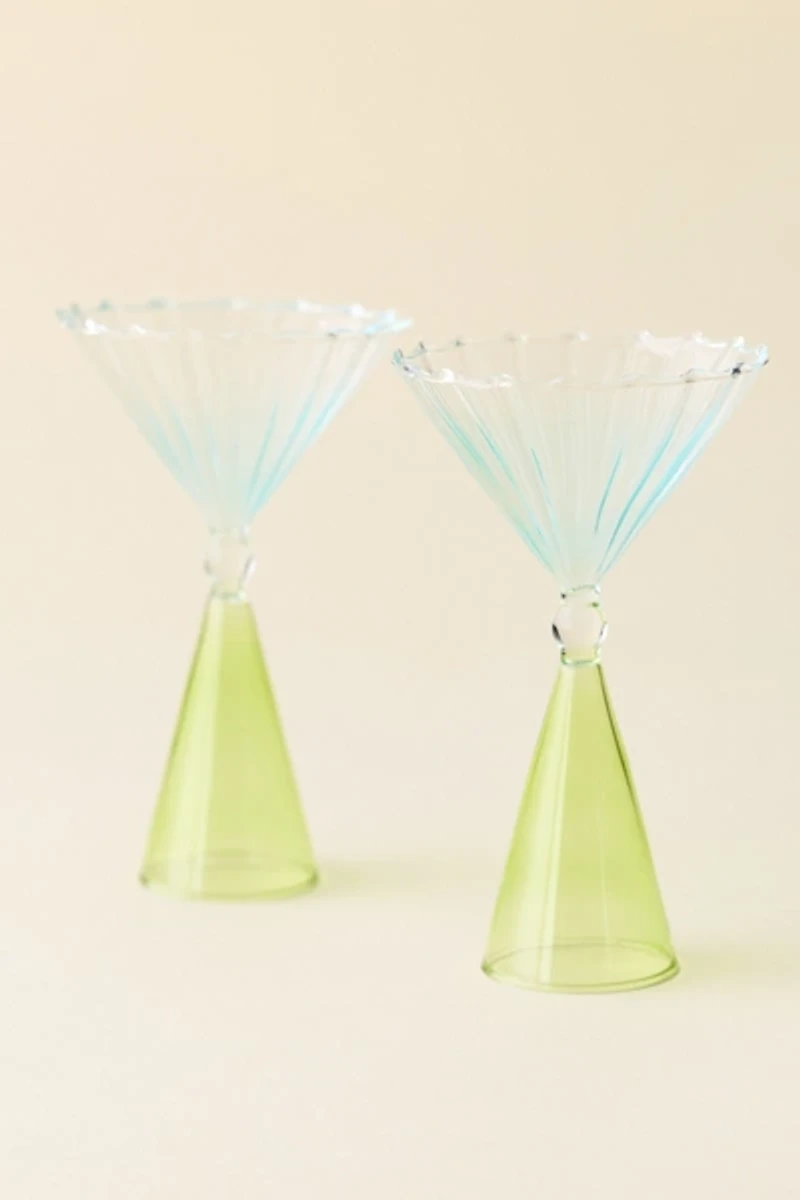 Scalloped Colorblock Dual-Sided Martini Glass - Set Of 2