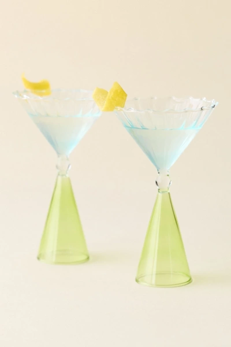 Scalloped Colorblock Dual-Sided Martini Glass - Set Of 2
