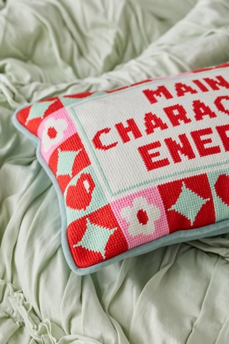 Main Character Energy Embroidered Needlepoint Throw Pillow