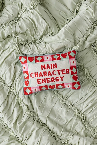 Main Character Energy Embroidered Needlepoint Throw Pillow