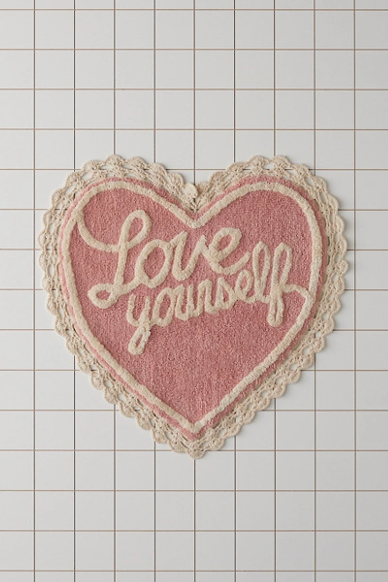 Love Yourself Heart Shape Tufted Bath Mat