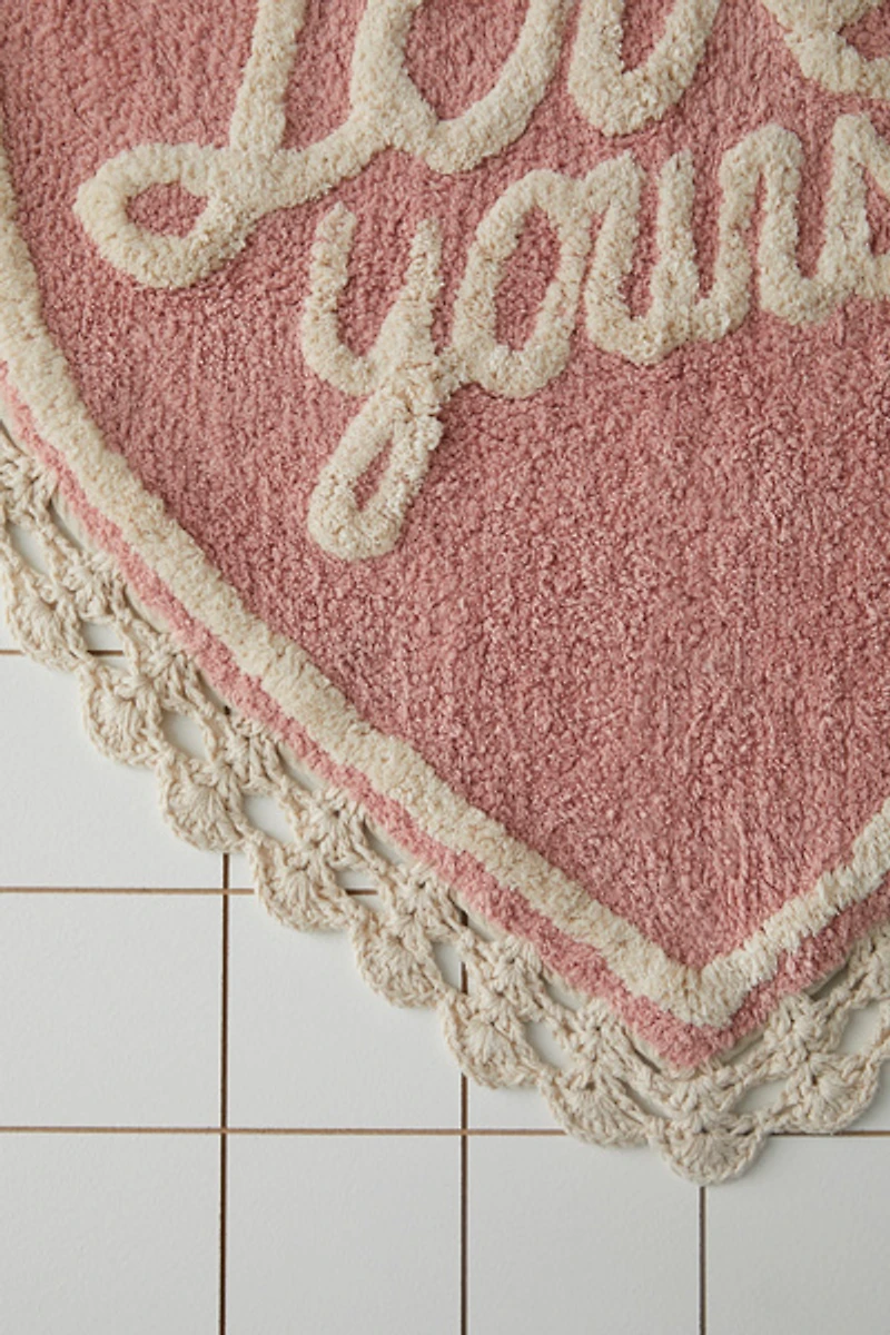 Love Yourself Heart Shape Tufted Bath Mat