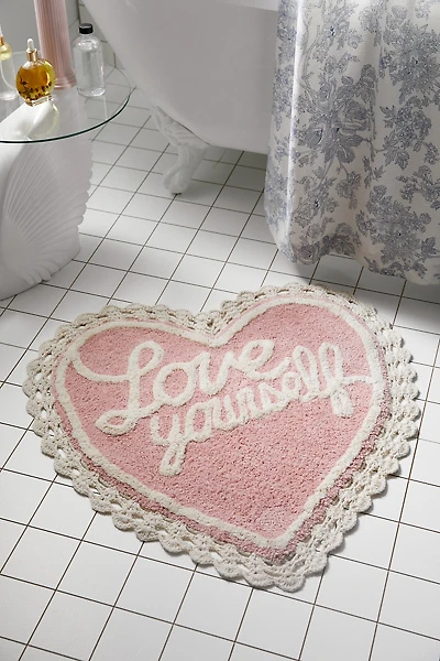 Love Yourself Heart Shape Tufted Bath Mat