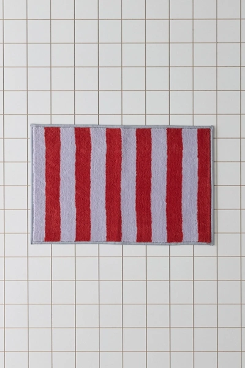 Awning Stripe Plush Printed Bath Mat