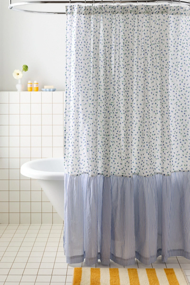 Maise Floral Patterned Ruffled Shower Curtain