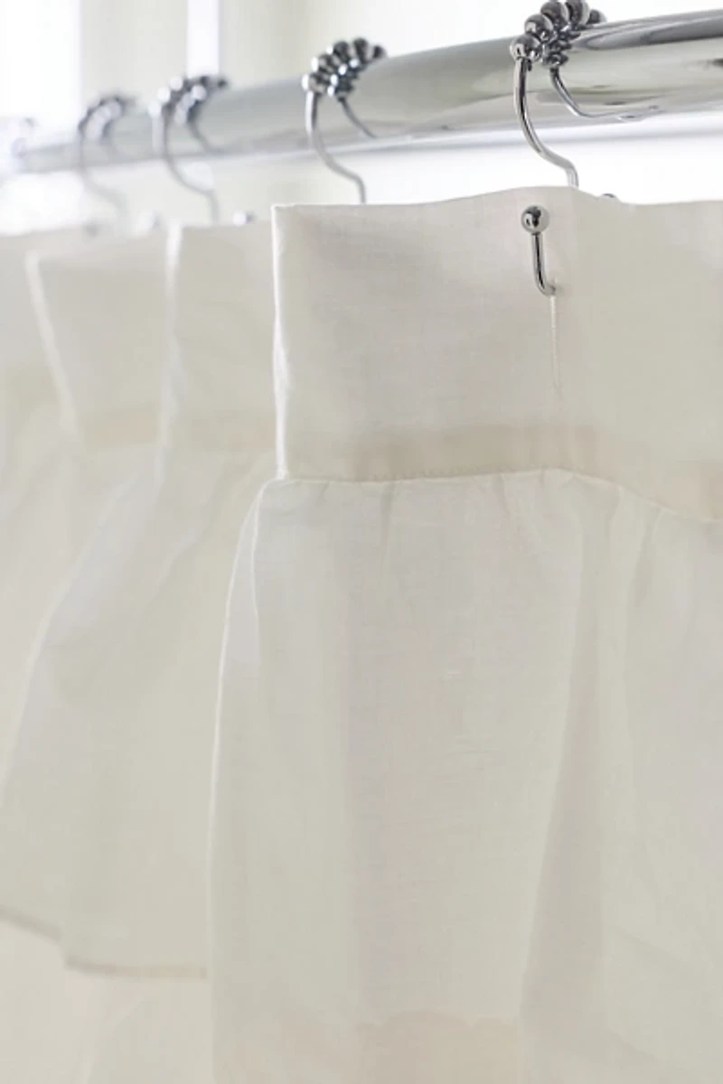 Waterfall Ruffle Cotton Voile Shower Curtain