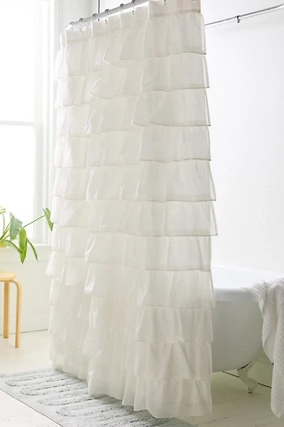 Waterfall Ruffle Cotton Voile Shower Curtain